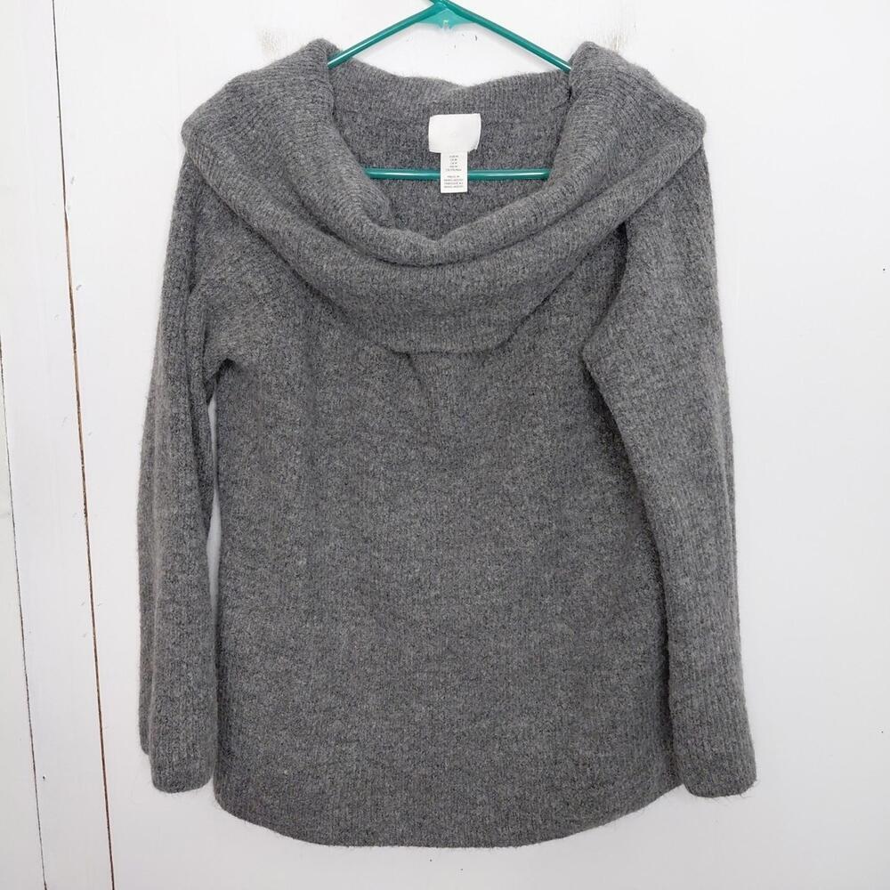 Hm Sweater Womens Medium Foldover Neck Off Shoulder Soft Knit Neutral Minimalist